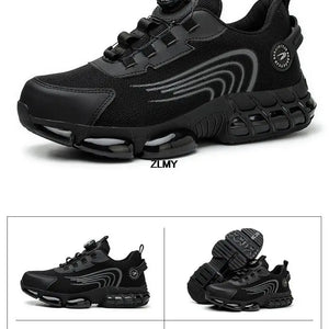 Sapatos de Segurança com Botão Rotativo para Homens, Tênis com Biqueira de Aço, Botas de Trabalho à Prova de Perfuração, Botas de Segurança com Almofada de Ar, Sapatos de Trabalho Esportivos, Botas Antichoque