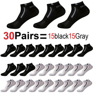 30 Pares de Meias Masculinas Meia de Malha Respirável Curta Casual Meias de Esporte com Bloco de Cores Meias Esportivas Absorvem Suor Tornozelo