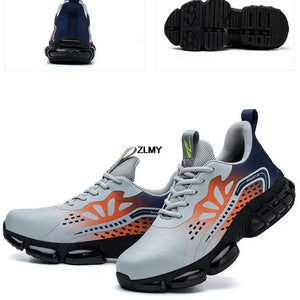 Sapatos de Segurança com Botão Rotativo para Homens, Tênis com Biqueira de Aço, Botas de Trabalho à Prova de Perfuração, Botas de Segurança com Almofada de Ar, Sapatos de Trabalho Esportivos, Botas Antichoque