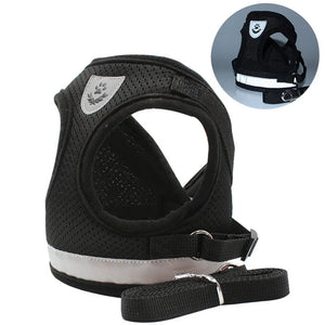 Conjunto de Coleira e Guia para Gato Ajustável Refletiva à Prova de Fuga Colete de Malha para Animais de Estimação Coleira para Filhote de Cachorro Pequeno Gato Suprimentos para Animais de Estimação