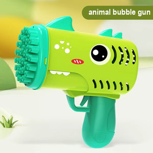 Brinquedo de bolhas portátil para crianças com 35 buracos, dinossauro de desenho animado, máquina de bolhas elétrica Gatling sem bateria e água de bolhas