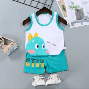 Conjunto de Roupas para Crianças 2PCS Coleção de Verão Camisetas de Algodão Calças Curtas Sem Mangas para Meninos e Meninas Roupas para Bebês