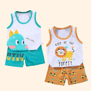 Conjunto de Roupas para Crianças 2PCS Coleção de Verão Camisetas de Algodão Calças Curtas Sem Mangas para Meninos e Meninas Roupas para Bebês