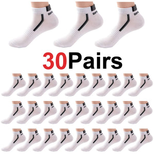 30 Pares de Meias Masculinas Meia de Malha Respirável Curta Casual Meias de Esporte com Bloco de Cores Meias Esportivas Absorvem Suor Tornozelo