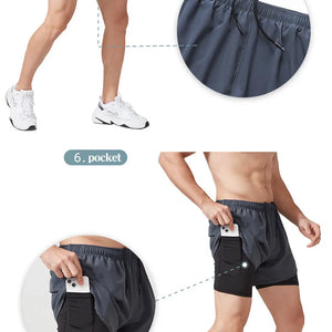 Calções de Corrida Masculinos Secagem Rápida Fitness Pretos de Dupla Camada para Homens Novos para Treino de Esportes e Musculação