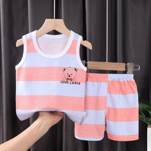 Conjunto de Roupas para Crianças 2PCS Coleção de Verão Camisetas de Algodão Calças Curtas Sem Mangas para Meninos e Meninas Roupas para Bebês