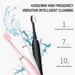 Escova de Dentes Elétrica Sônica para Adultos IPX7 à Prova d'Água Cabeça de Escova DuPont Recarregável via USB Limpeza de Alta Frequência 6 Modos de Limpeza