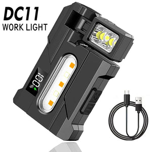 Lanterna LED Recarregável por USB MINI Portátil com Ímã na Cauda Luz de Trabalho Super Brilhante Lanterna de Camping Lateral COB Lanterna de Emergência