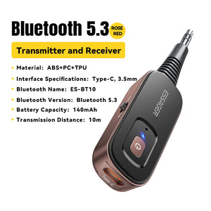 Essager 2-em-1 Receptor Transmissor de Áudio Bluetooth Sem Fio Bluetooth 5.1 Adaptador de Áudio AUX 3,5mm Estéreo para Fones de Ouvido TV Carro