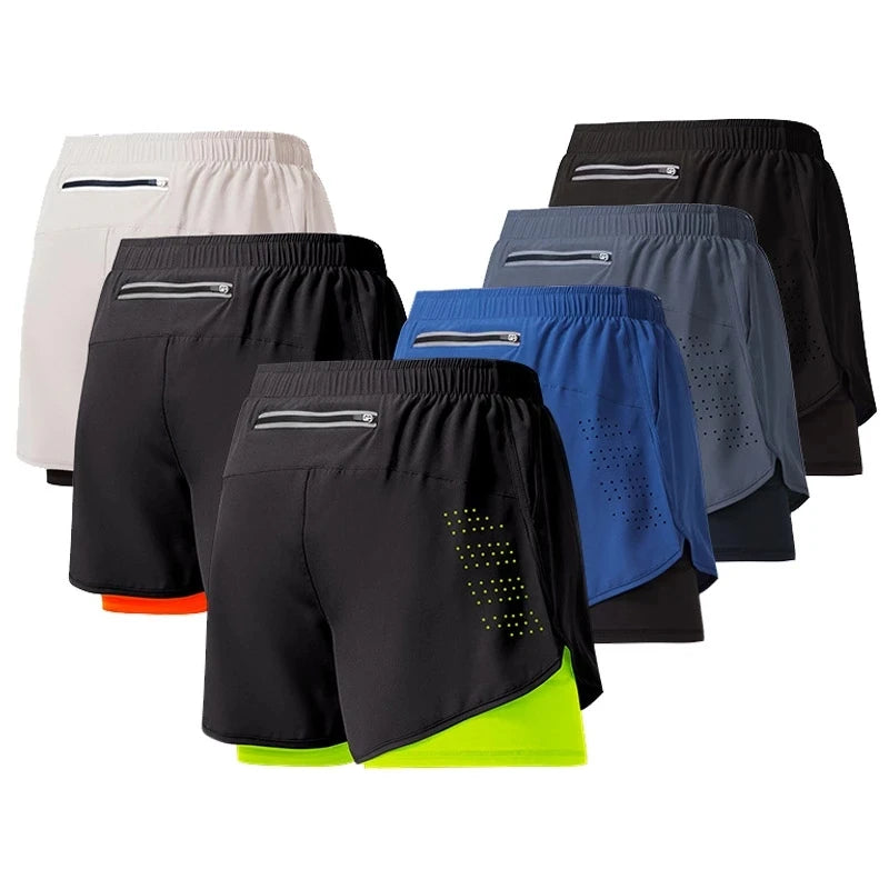 Calções de Corrida Masculinos Secagem Rápida Fitness Pretos de Dupla Camada para Homens Novos para Treino de Esportes e Musculação
