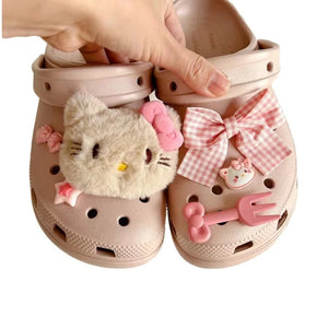 Novo Conjunto de Charms de Pelúcia Hello Kitty para Sapatos, Sandálias e Bolsas DIY Acessórios de Sapatos de Anime para Presentes de Natal Favo