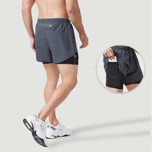 Calções de Corrida Masculinos Secagem Rápida Fitness Pretos de Dupla Camada para Homens Novos para Treino de Esportes e Musculação