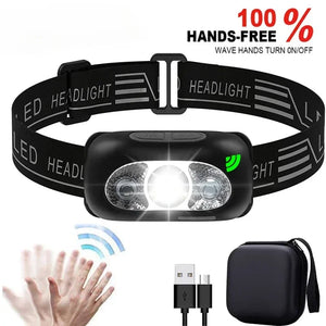Lanterna de Cabeça de Luz Forte Mini LED Pesca Noturna Lanterna Poderosa Lanterna de Cabeça para Camping ao Ar Livre à Prova d'Água Portátil com Sensor LED