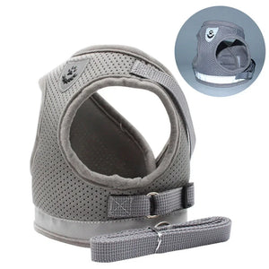 Conjunto de Coleira e Guia para Gato Ajustável Refletiva à Prova de Fuga Colete de Malha para Animais de Estimação Coleira para Filhote de Cachorro Pequeno Gato Suprimentos para Animais de Estimação