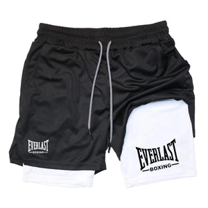 Bermudas de compressão masculinas, calças esportivas estampadas EVERLAST, de duas camadas, de secagem rápida, para basquete, musculação, fitness RL0365