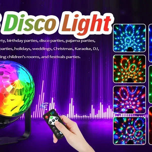 Luz de Disco LED RGB para Palco, Bola DJ Rotativa, Estroboscópio com Controle de Som, Dança Mágica, Carro de Natal, Presente de Festa, Lâmpada de Show a Laser para Festa em Clube