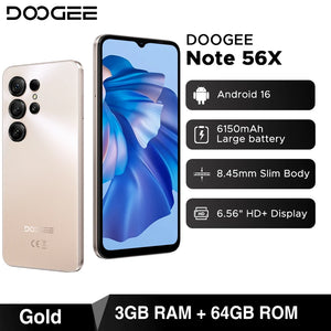 Telefone Móvel DOOGEE Note56 X Corpo Slim de 8,45mm Tela de 6,56" 90Hz Android 16 Bateria de 6150mAh Reconhecimento de Cena com IA Smartphone