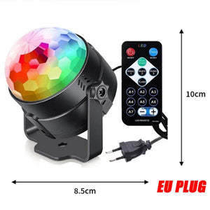 Luz de Disco LED RGB para Palco, Bola DJ Rotativa, Estroboscópio, Controle Remoto, Controle de Som, Dança Mágica, Carro de Natal, Presente de Festa, Lâmpada de Show a Laser para Clube