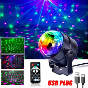 Luz de Disco LED RGB para Palco, Bola DJ Rotativa, Estroboscópio, Controle Remoto, Controle de Som, Dança Mágica, Carro de Natal, Presente de Festa, Lâmpada de Show a Laser para Clube