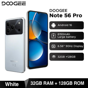 Global Version DOOGEE Note56 Pro Smart phone Android 16 6150mAh Battery 6.56'' 90Hz Screen 32GB 128GB Cell Phone NFC