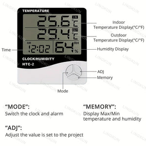 Estação Meteorológica de Casa com Relógio Eletrônico, Medidor de Temperatura e Umidade, Alarme, Termômetro LED, Termo-Higrômetro Multifuncional