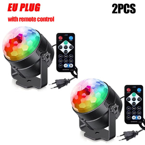 Luz de Disco LED RGB para Palco, Bola DJ Rotativa, Estroboscópio, Controle Remoto, Controle de Som, Dança Mágica, Carro de Natal, Presente de Festa, Lâmpada de Show a Laser para Clube
