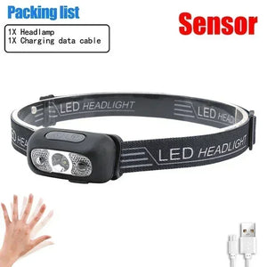 Lanterna de Cabeça de Luz Forte Mini LED Pesca Noturna Lanterna Poderosa Lanterna de Cabeça para Camping ao Ar Livre à Prova d'Água Portátil com Sensor LED