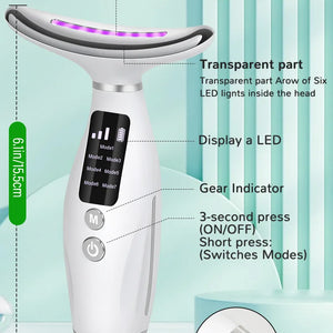 Massageador Facial e de Pescoço de 7 Cores EMS com Microcorrente para Rosto, Pescoço e Ombros, Dispositivo de Beleza com Vibração para Cuidados Avançados com Rosto, Pescoço e Ombros