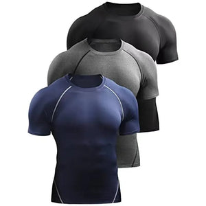 Roupas de fitness para homens, esportes ao ar livre, camiseta de manga curta de secagem rápida, treinamento profissional, corrida, roupas justas e elásticas para yoga.