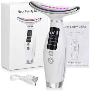 Massageador Facial e de Pescoço de 7 Cores EMS com Microcorrente para Rosto, Pescoço e Ombros, Dispositivo de Beleza com Vibração para Cuidados Avançados com Rosto, Pescoço e Ombros