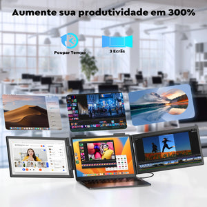 Monitor Portátil Duplo Amoudo de 14 Polegadas 1920*1080P IPS Monitor Triplo Portátil com Porta USB-C para Laptops de 14-16,5" Windows/Mac Xbox