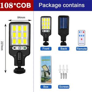 1/2/3/4PCS Luzes Solares para Exterior 3 Modos 200COB Lâmpada de Rua à Prova d'Água com Sensor de Movimento Iluminação de Segurança para Jardim Pátio Caminho Quintal
