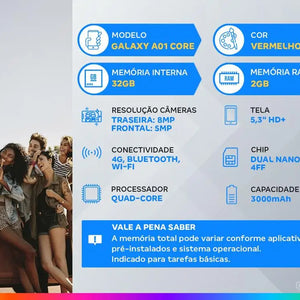 Smartphone Samsung Galaxy A01 Core 32GB Vermelho