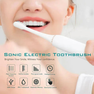 Escova de Dentes Elétrica Sônica para Adultos IPX7 à Prova d'Água Cabeça de Escova DuPont Recarregável via USB Limpeza de Alta Frequência 6 Modos de Limpeza