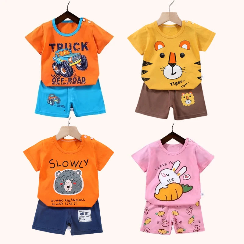 2PCS roupas para mãe e crianças Conjuntos infantis Camiseta Calções Meninos Meninas Verão Algodão Manga curta Roupa para Bebês Crianças Conjunto para Criança