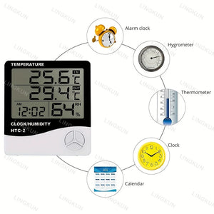 Estação Meteorológica de Casa com Relógio Eletrônico, Medidor de Temperatura e Umidade, Alarme, Termômetro LED, Termo-Higrômetro Multifuncional