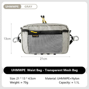 HIKEMAN Dyneema Fiber Waist Pack 1.1L Impermeável UltraLeve Multi Bolso para Ciclismo Corrida Caminhada Camping Esportes ao Ar Livre