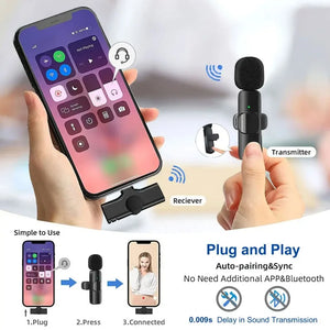 Microfone Lavalier Sem Fio Mini Tipo-C com Redução de Ruído Para Gravação em Android/iPhone, Transmissão ao Vivo, Entrevistas