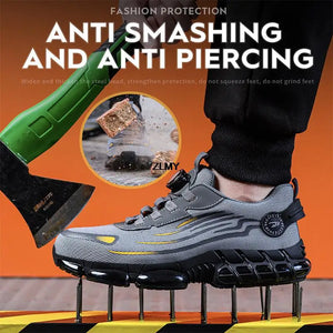Sapatos de Segurança com Botão Rotativo para Homens, Tênis com Biqueira de Aço, Botas de Trabalho à Prova de Perfuração, Botas de Segurança com Almofada de Ar, Sapatos de Trabalho Esportivos, Botas Antichoque