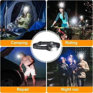 Lanterna de Cabeça de Luz Forte Mini LED Pesca Noturna Lanterna Poderosa Lanterna de Cabeça para Camping ao Ar Livre à Prova d'Água Portátil com Sensor LED