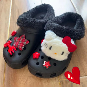 Novo Conjunto de Charms de Pelúcia Hello Kitty para Sapatos, Sandálias e Bolsas DIY Acessórios de Sapatos de Anime para Presentes de Natal Favo
