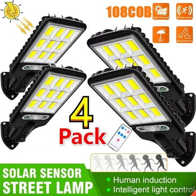 1/2/3/4PCS Luzes Solares para Exterior 3 Modos 200COB Lâmpada de Rua à Prova d'Água com Sensor de Movimento Iluminação de Segurança para Jardim Pátio Caminho Quintal