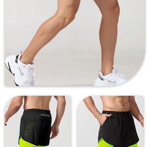 Calções de Corrida Masculinos Secagem Rápida Fitness Pretos de Dupla Camada para Homens Novos para Treino de Esportes e Musculação