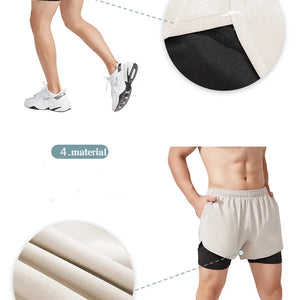 Calções de Corrida Masculinos Secagem Rápida Fitness Pretos de Dupla Camada para Homens Novos para Treino de Esportes e Musculação