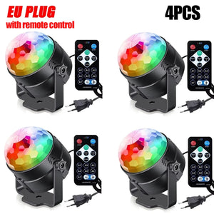 Luz de Disco LED RGB para Palco, Bola DJ Rotativa, Estroboscópio, Controle Remoto, Controle de Som, Dança Mágica, Carro de Natal, Presente de Festa, Lâmpada de Show a Laser para Clube