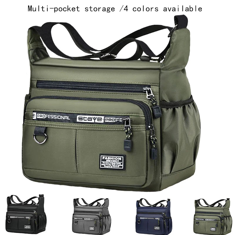 Bolsa transversal masculina com bolsos de múltiplas camadas, alça de ombro ajustável, bolsa de ombro única para negócios