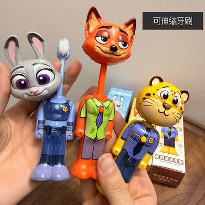 Escova de Dentes Escalável Disney Zootopia Figuras de Anime Fofas Nick e Judy Escova de Dentes Transformável com Cerdas Macias Cerdas Finas Presentes para Crianças