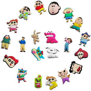 10/21Pcs Miniso Kawaii Anime Crayon Shin-Chan Fivelas para Sapatos Acessórios para Tamancos Charms de Sapatos de Desenhos Animados para Festa Presentes de Natal