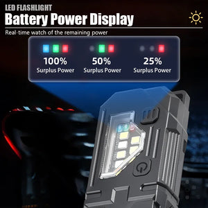 Lanterna LED Recarregável por USB MINI Portátil com Ímã na Cauda Luz de Trabalho Super Brilhante Lanterna de Camping Lateral COB Lanterna de Emergência