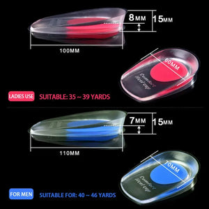 1 Par de palmilhas de gel de silicone para homens e mulheres, almofadas inteiras, alívio da dor nos pés, suporte para esporão, palmilhas para sapatos de salto alto
